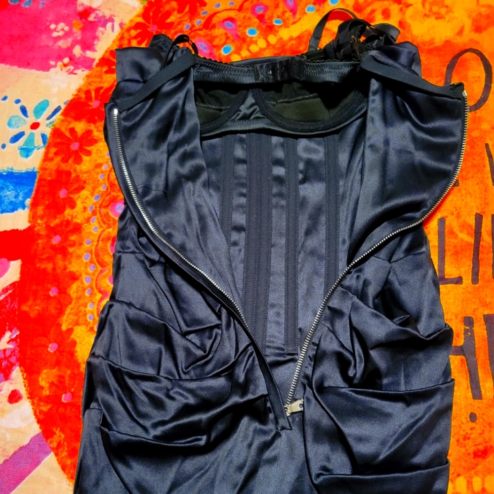 Dolce and Gabbana Black Satin Bustier Dress